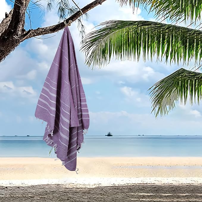 HILLFAIR Cotton Turkish Beach Towels, Quick Dry Lightweight Sand Free Peshtemal - Image 4