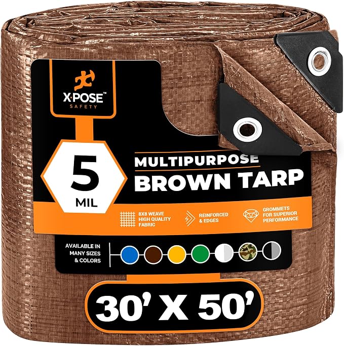 Multipurpose Protective Cover Brown Poly Tarp 30' x 50' by XposeSafety