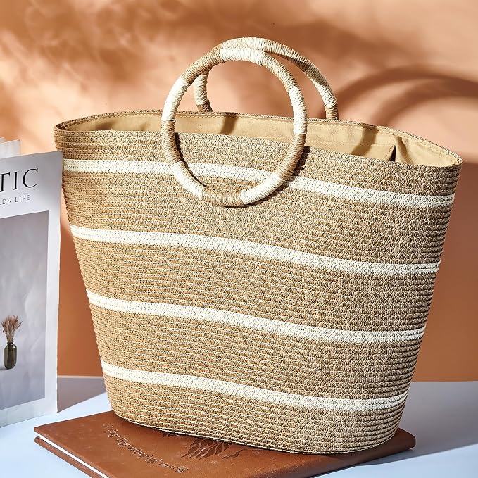 Beach Bags for Women Straw Tote Bag Summer Beach Bag Large Woven Straw Tote for - Image 7
