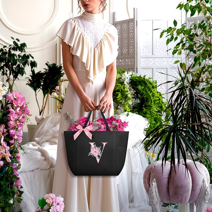 Vavabox Tote Bag, A-Z Initial Monogrammed Waterproof Tote Bag, Bridesmaid Gifts - Image 2