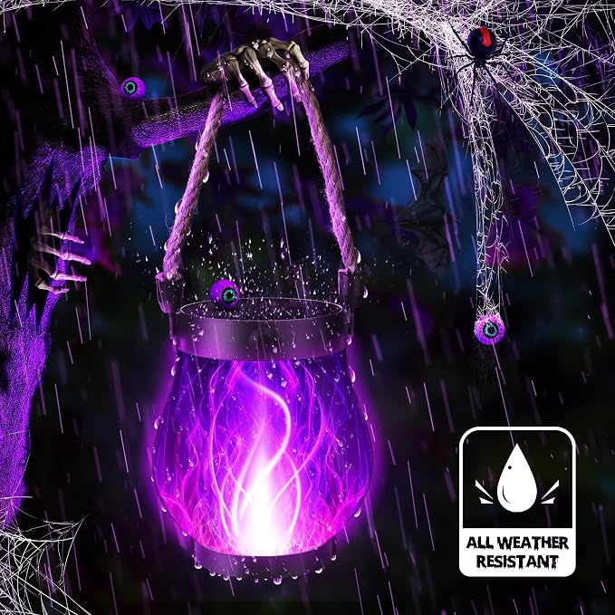 Halloween Solar Flame Lantern Hanging Outdoor Waterproof Purple - Image 8