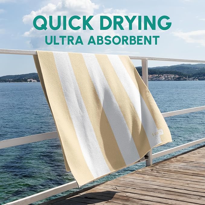 SUN'Y Waffle Microfiber Beach Towel – Sand Free, Quick Dry, Ultra Absorbent - Image 4