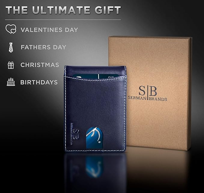 SERMAN BRANDS RFID Blocking Slim Bifold Genuine Leather Minimalist Front Pocket - Image 6