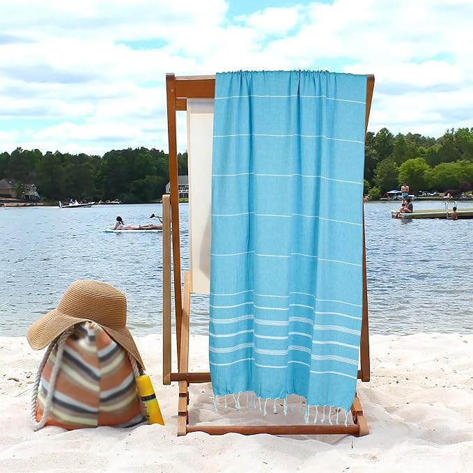 HILLFAIR Cotton Turkish Beach Towels, Quick Dry Lightweight Sand Free Peshtemal - Image 6