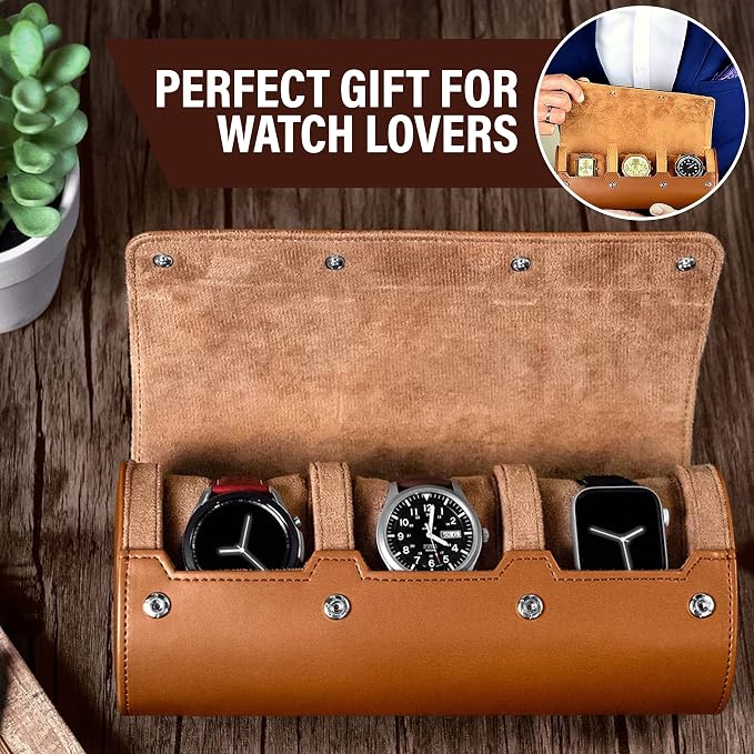 Barton Leather Watch Roll for 3 Watches | Convenient Organizer Case for Travel - Image 7