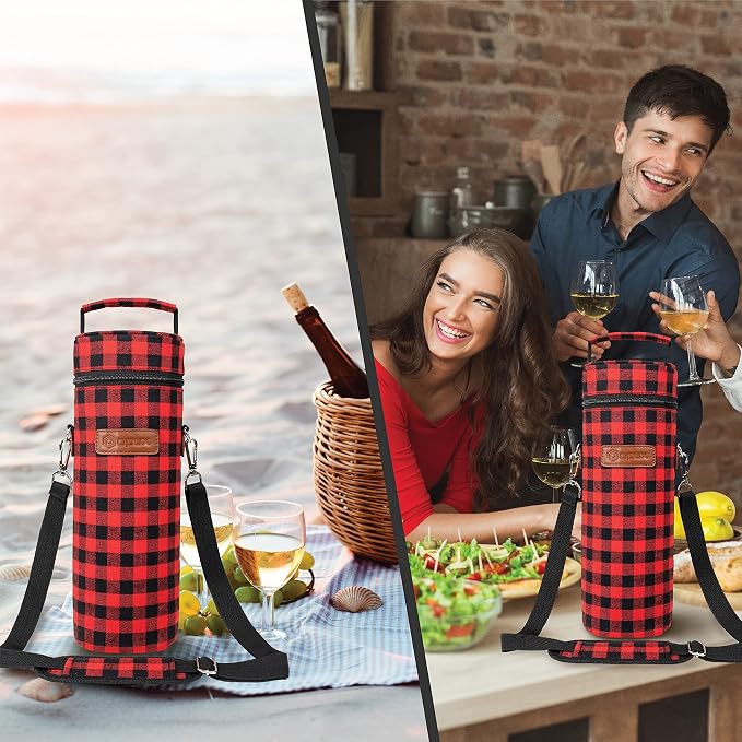 opux Wine Bag Single Bottle Carrier Tote, Insulated Wine Cooler Bag - Image 6