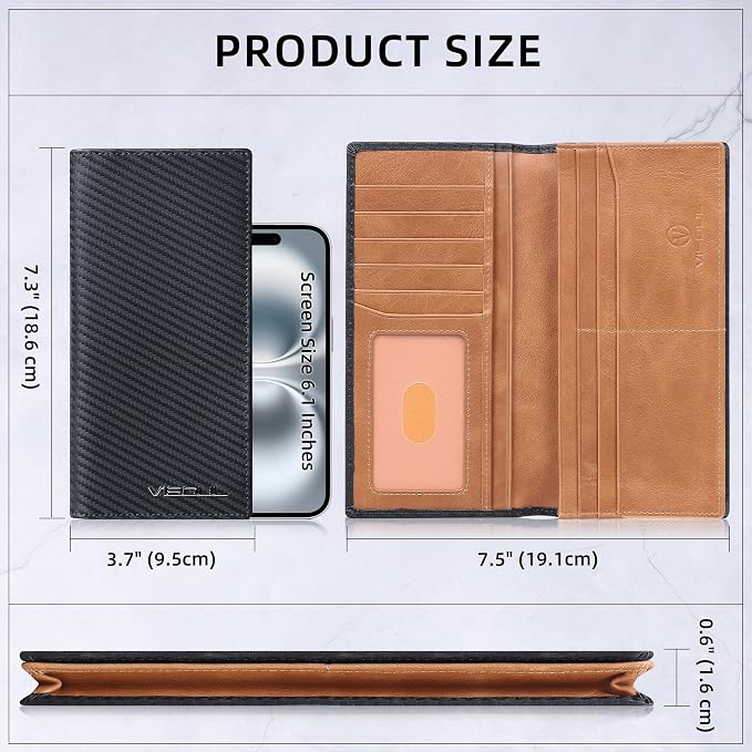 VISOUL Mens Large Long Leather Checkbook Bifold Wallet - Image 4