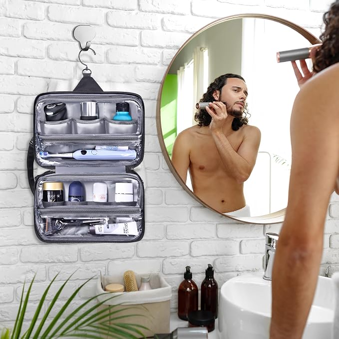 Toiletry Bag for Men, YKK Zippers Hanging Bathroom Shower Hygiene Bag - Image 7