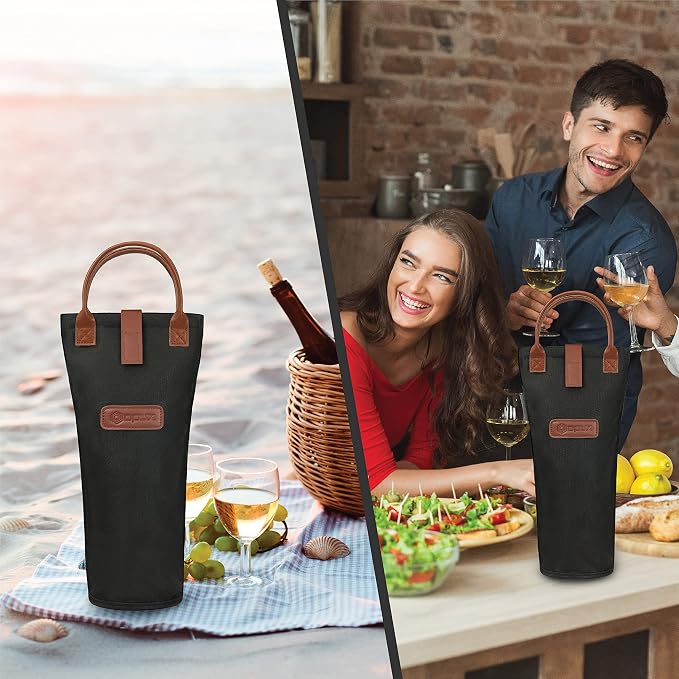 opux Wine Bag Single Bottle Carrier Tote, Insulated Travel Wine Cooler Bag - Image 7