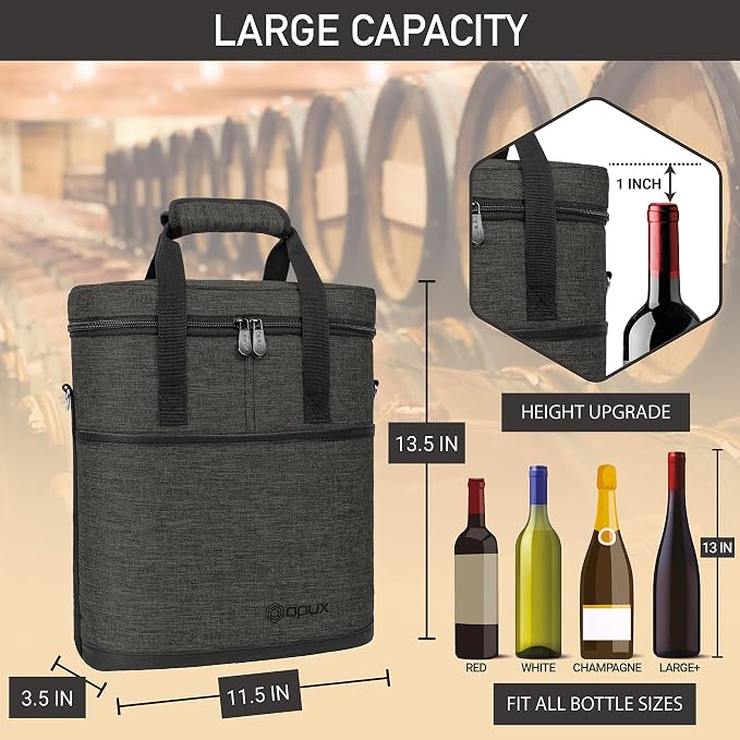opux 3 Bottle Wine Carrier Tote, Insulated Leakproof Wine Cooler Bag, Wine - Image 3