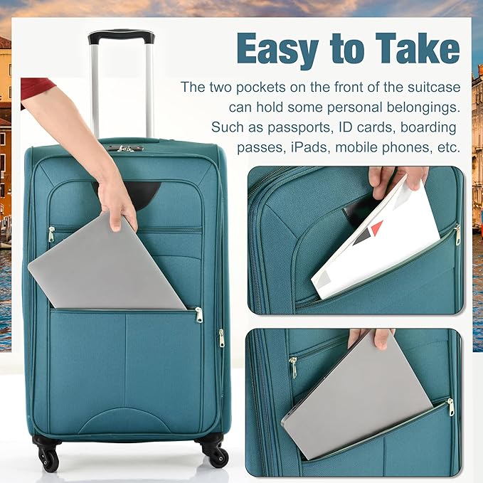 Merax Softside Luggage Set Softshell Lightweight 3 Piece Spinner Suitcase - Image 6