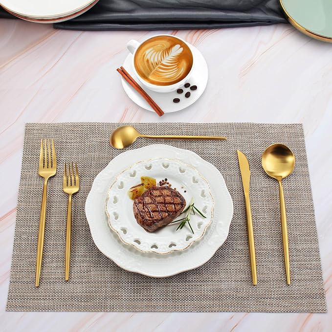 Matte Gold Silverware Set for 4, IBIILII JEFF 20 Pieces Stainless Steel - Image 6