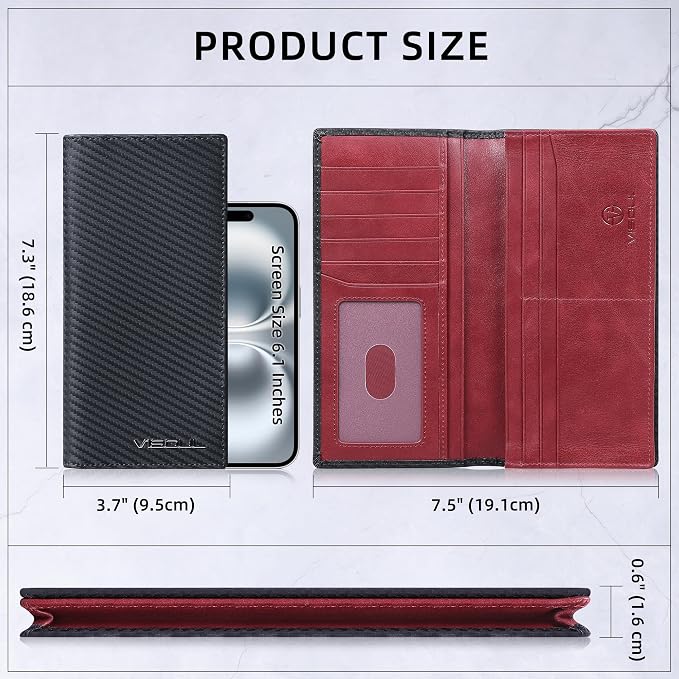 VISOUL Mens Leather Long Checkbook Bifold Wallets - Image 4
