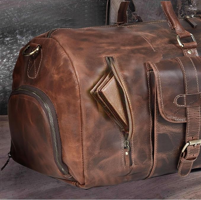 24 Inch Genuine Leather Duffle Bag - Image 10