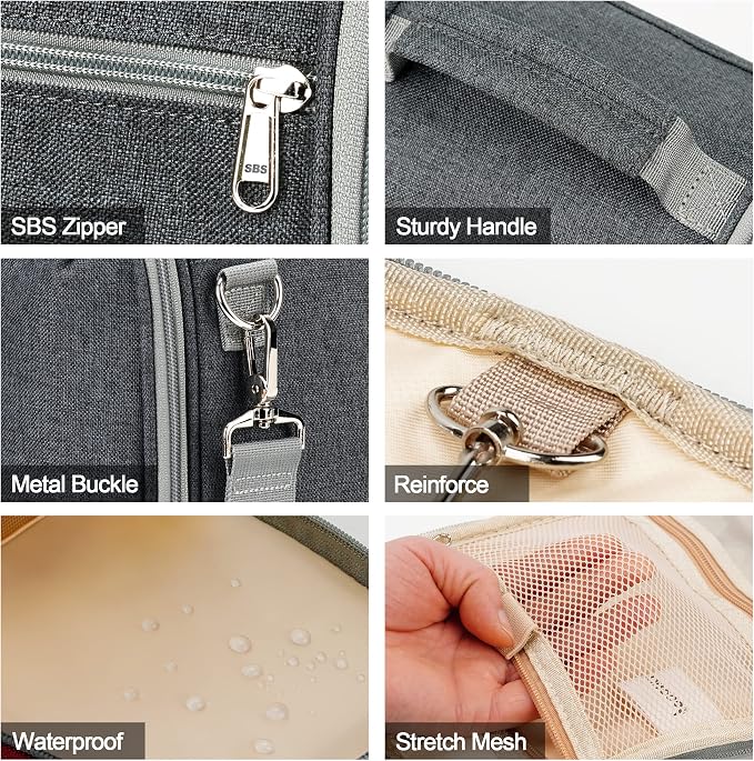 Hanging Travel Toiletry Bag for Women and Men, 6 Organizer Compartments - Image 7