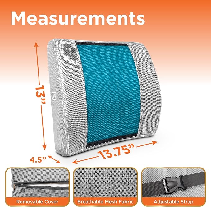 BLACK+DECKER Cooling Gel Lumbar Memory Foam Cushion – Ergonomic Back Support - Image 6