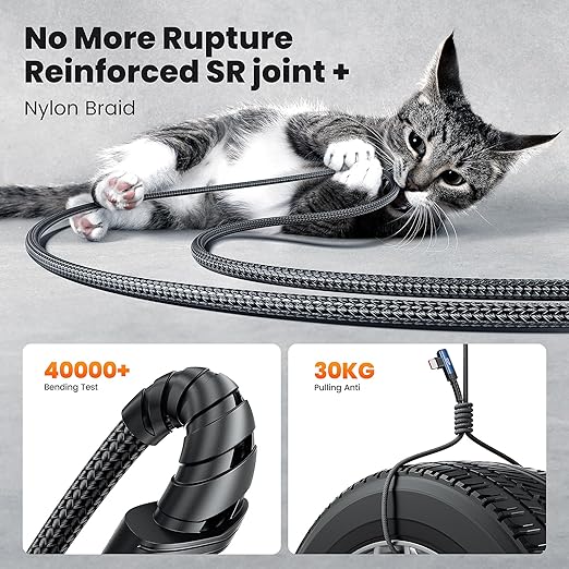 USB C Cable 10ft 100W Right Angle Fast Charging Cord, Nylon Braided USB 2.0 - Image 5