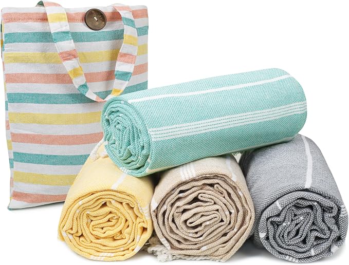 HILLFAIR Cotton Turkish Beach Towels, Quick Dry Lightweight Sand Free Peshtemal by HILLFAIR