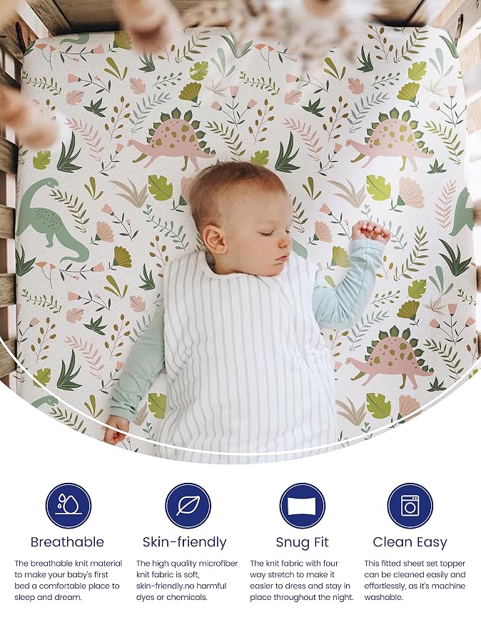 TotAha Dinosaur Crib Sheets for Boys, Premium Soft Crib Mattress Fitted Sheet - Image 2