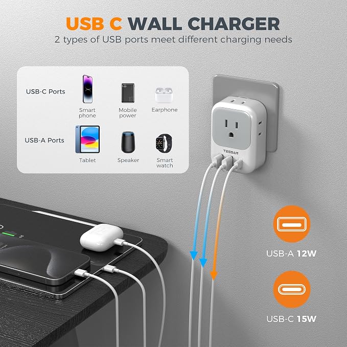Switzerland Power Adapter 2 Pack, TESSAN Type J Adaptor - Image 4