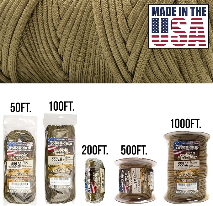 TOUGH-GRID 550 Paracord Rope Nylon Parachute Cord, Made in USA Survival Kit - Image 2
