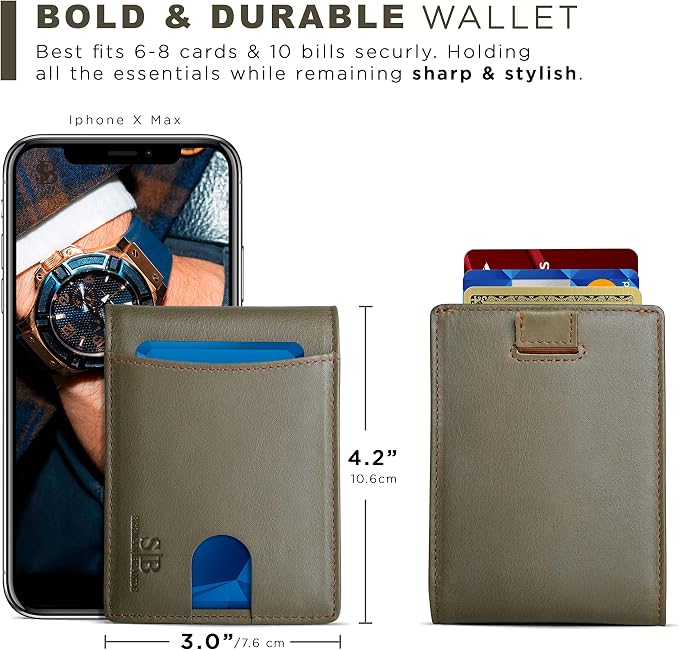 SERMAN BRANDS RFID Blocking Slim Bifold Genuine Leather Thin Minimalist Front - Image 5