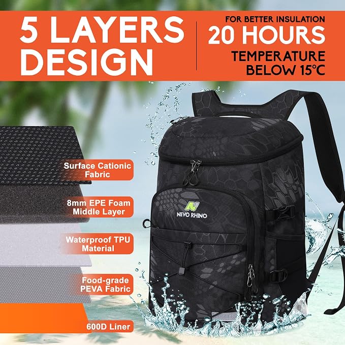 N NEVO RHINO Backpack Coolers Insulated Leak Proof 36/54 Cans, Portable - Image 2