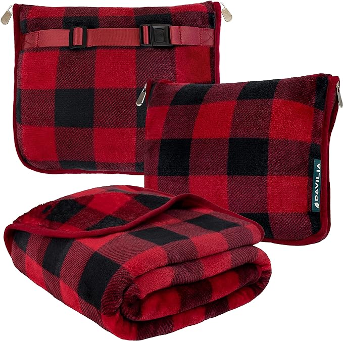 PAVILIA Travel Blanket Pillow, Soft Airplane Blanket 2-IN-1 Combo Set, Plane by PAVILIA