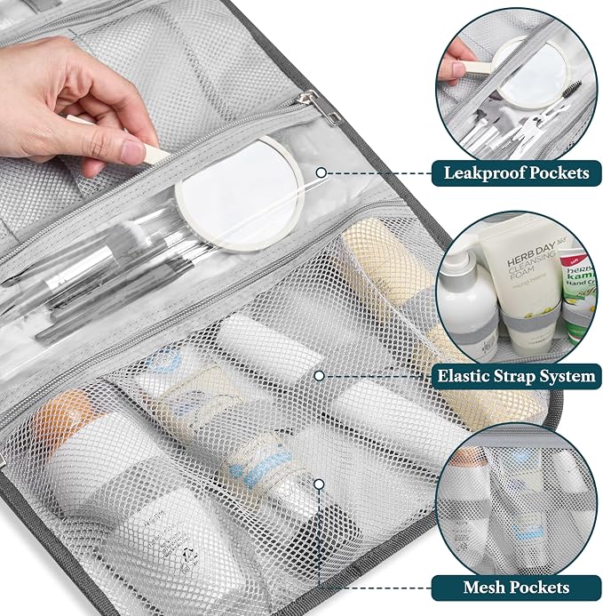 PAVILIA Hanging Toiletry Bag Women Men, Travel Kit Foldable Large Toiletries - Image 4