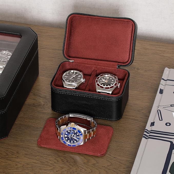 ROTHWELL 2 Watch Travel Case for Men | Compact PU Leather Protective Box - Image 2