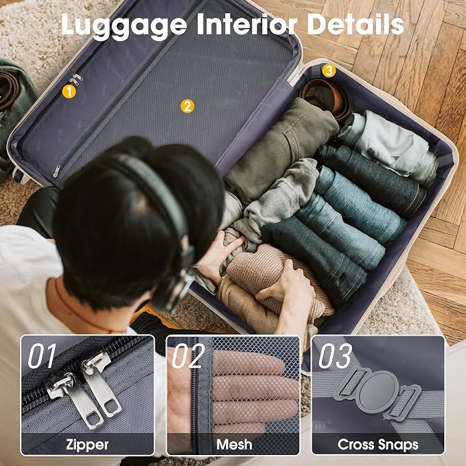 Merax Luggage sets of 2 Piece 20 24 IN Carry on Luggage Hard Case White Pink - Image 9
