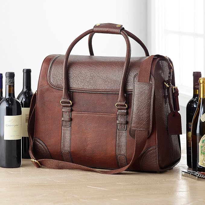 Wine Enthusiast 6-Bottle Leather Wine Tote Bag | Handcrafted Leather Wine - Image 2