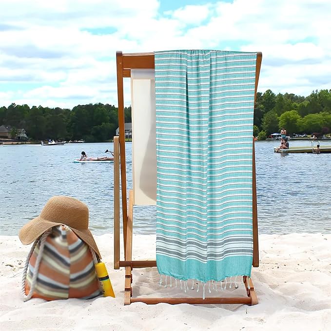 HILLFAIR Cotton Turkish Beach Towels, Quick Dry Lightweight Sand Free Peshtemal - Image 6
