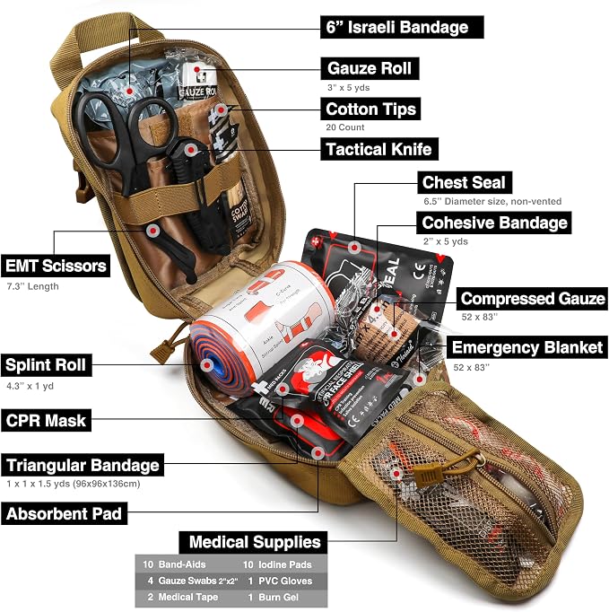 Survival First Aid Kit with Israeli Bandage, Chest Seal, Tactical Military - Image 4