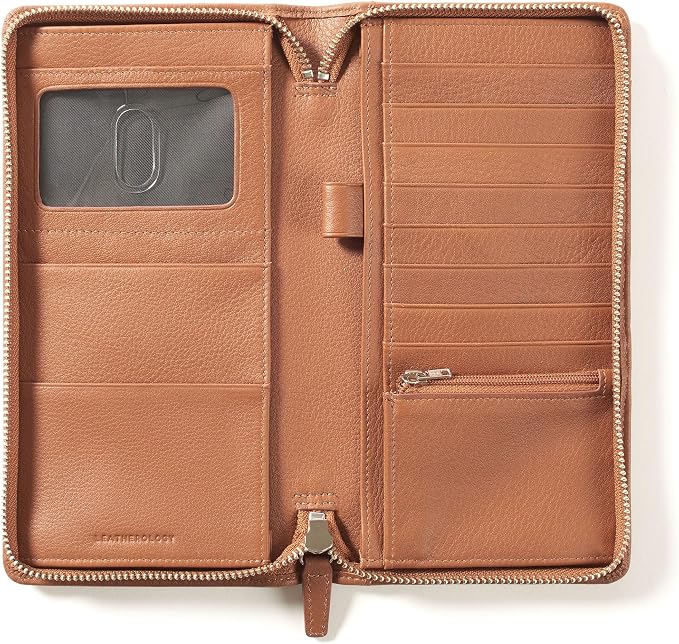 Leatherology Cognac Travel Zip Organizer Wallet, Passport Holder, RFID Available - Image 2