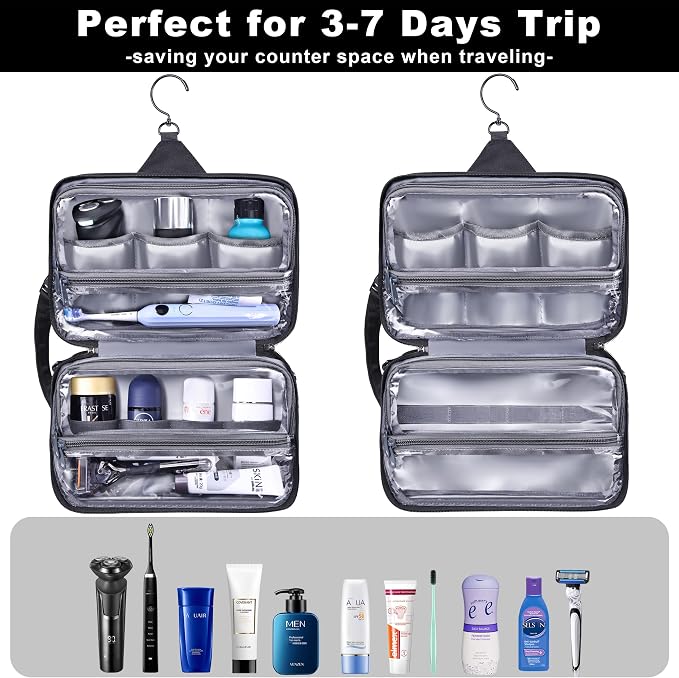 Toiletry Bag for Men, YKK Zippers Hanging Bathroom Shower Hygiene Bag - Image 3