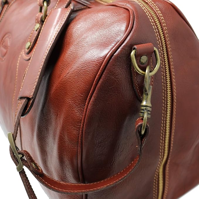 Cenzo Duffle Vecchio Brown Italian Leather Weekender Travel Duffle Bag - Image 6