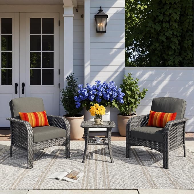 HOOOWOOO Patio Furniture Set, 3 Pieces Outdoor Conversation Set, All Weather by DesignforBetterLife