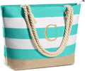 YOOLIFE Initial Canvas Waterproof Beach Tote Bag Zipper Personalized Gifts by YOOLIFE