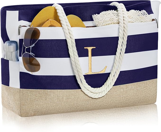 YOOLIFE Large Initial Beach Bag Waterproof Tote Zipper Bag Personalized Gifts by YOOLIFE