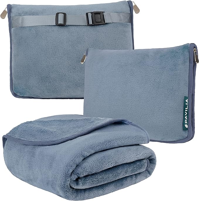 PAVILIA Travel Blanket Pillow, Soft Airplane Blanket 2-IN-1 Combo Set, Plane by PAVILIA