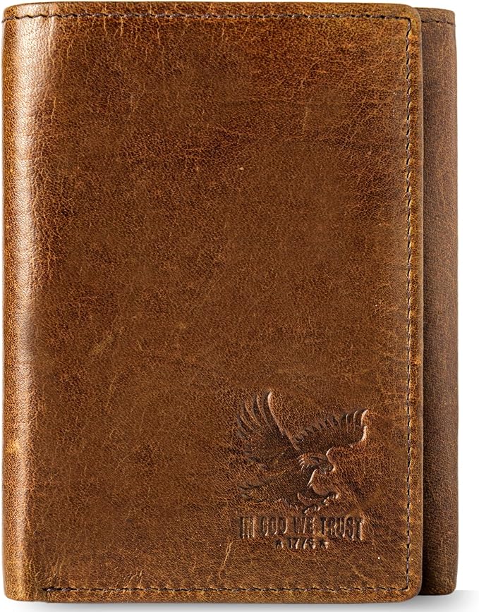 BULL GUARD Best Leather Men's RFID Trifold Wallet by BullGuard