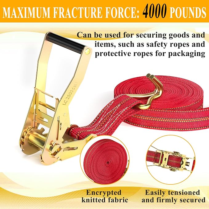 2Pack Ratchet Straps Heavy Duty, 2” 32Ft Tie Down Straps Ratchet, Tie Down - Image 4