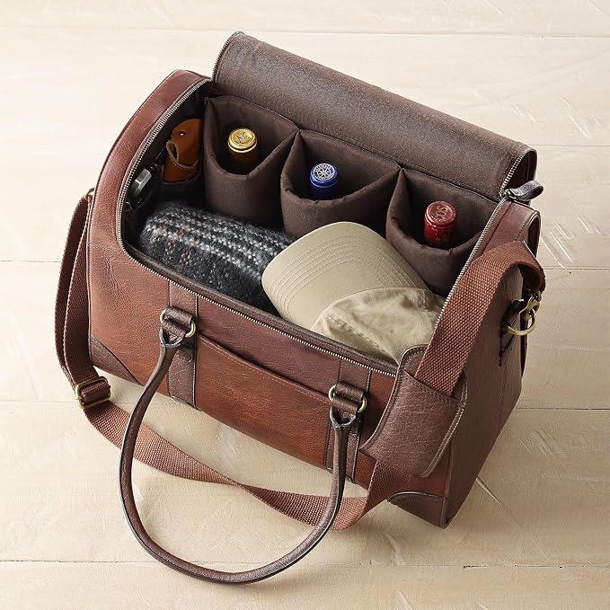 Wine Enthusiast 6-Bottle Leather Wine Tote Bag | Handcrafted Leather Wine - Image 4
