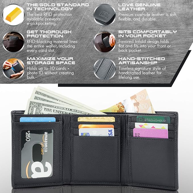 ID Stronghold Men's Leather Trifold Wallet - Image 2