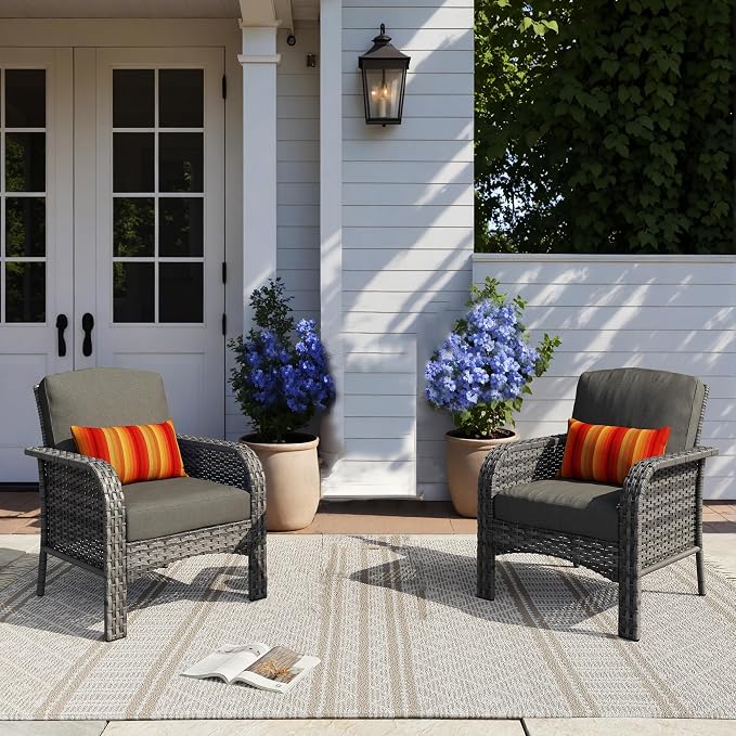HOOOWOOO Patio Furniture Set, 2 Pieces Outdoor Wicker Chairs Set, All Weather by DesignforBetterLife