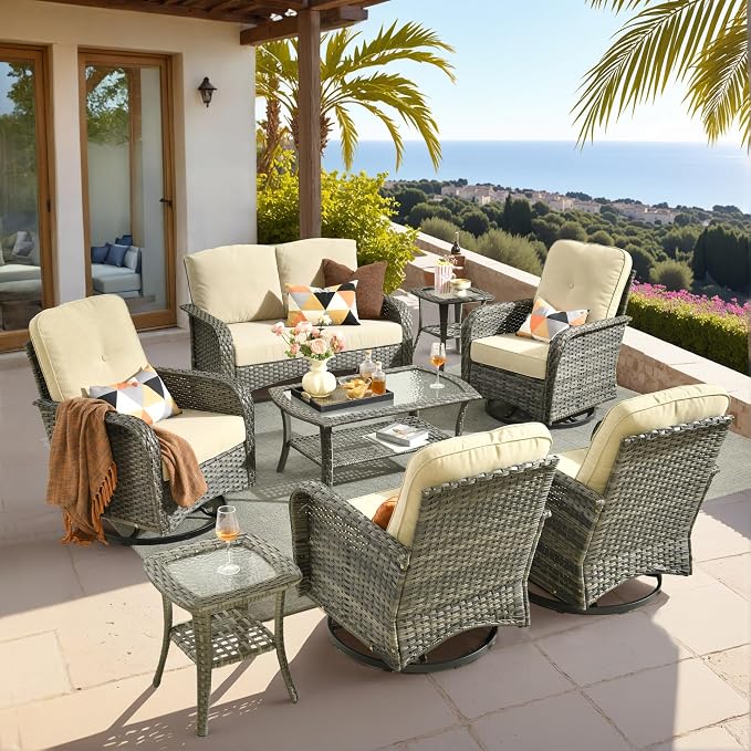 HOOOWOOO Patio Furniture Set, 8 Pieces Outdoor Conversation Set, All Weather by DesignforBetterLife