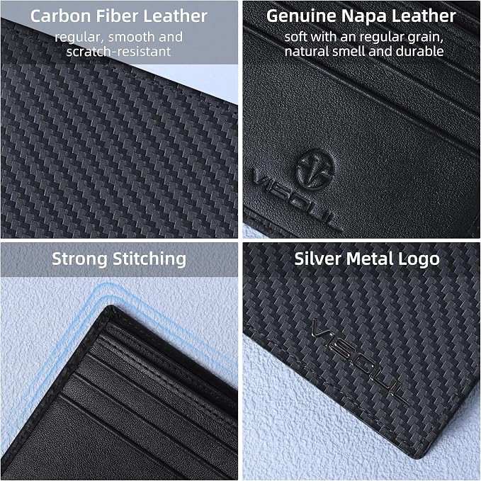 VISOUL Mens Carbon Fiber Leather Bifold Wallet - Image 4
