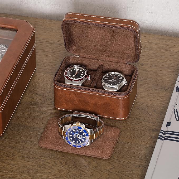 ROTHWELL 2 Watch Travel Case for Men | Compact PU Leather Protective Box - Image 2