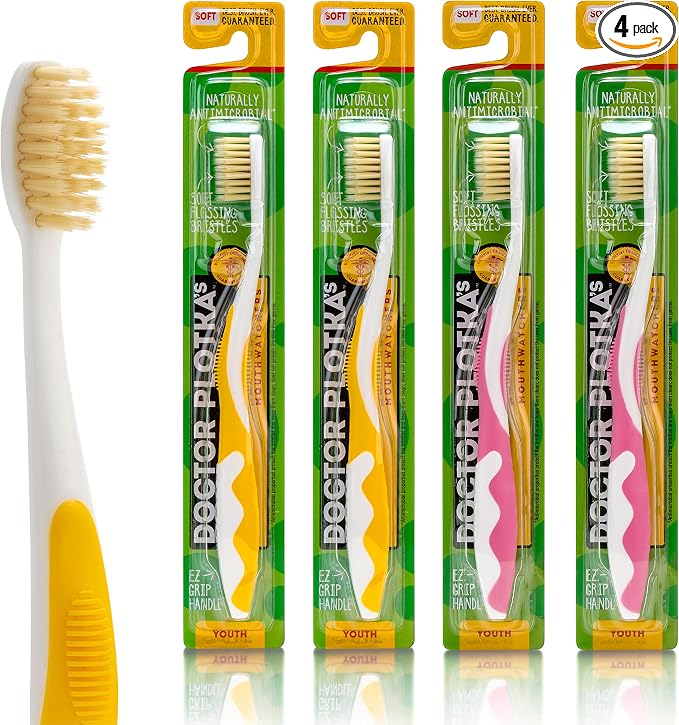 MOUTHWATCHERS Soft Childrens Flossing Manual Toothbrush, Value Pack of 4 by Mouthwatchers
